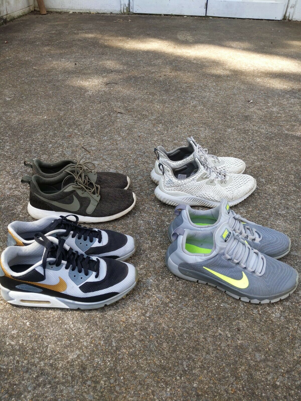 1 NikeID Air Max 90 hyperfuse, 2 Nike and 1 adidas athlete shoes bundle size 9.5