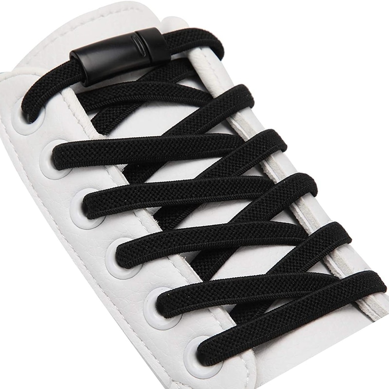 1 Pair Black Shoe Laces Elastic No Tie Shoelaces Magnetic Metal lock Man And Woman Shoe Accessories Lazy shoelace Of Sneakers
