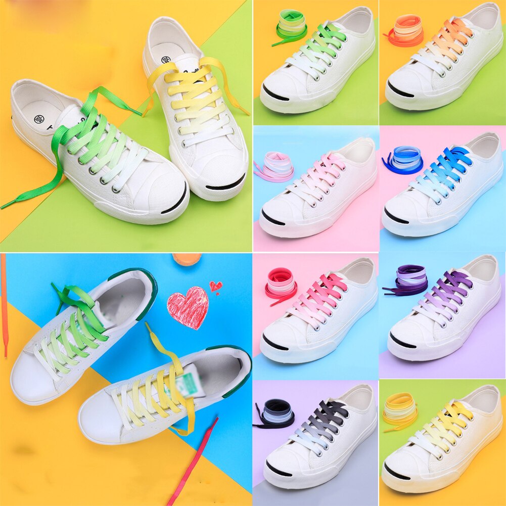 1 Pair Fashion Beautiful Gradient Sport Shoe laces Daily Party Candy Color Shoelaces Canvas Strings Flat Laces For Young Women