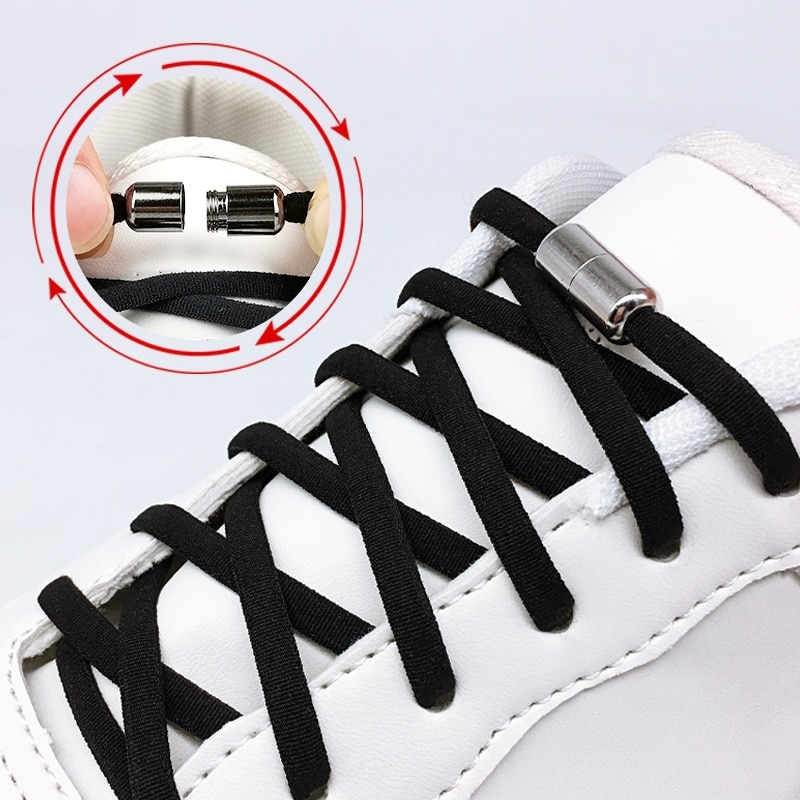 1 Pair Metal Lock Shoelaces Round Elastic Shoe Lace Special No Tie Shoelace Not Easy To Fall Off For Men And Women Lacing Rubber