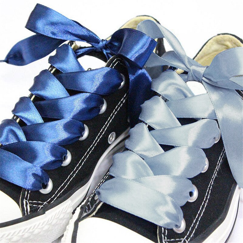 1 Pair Women Shoe Laces Solid Color Ribbon Shoelaces Sneaker Flat Shoe Strings Wide Shoelaces Casual Athletic Shoelace