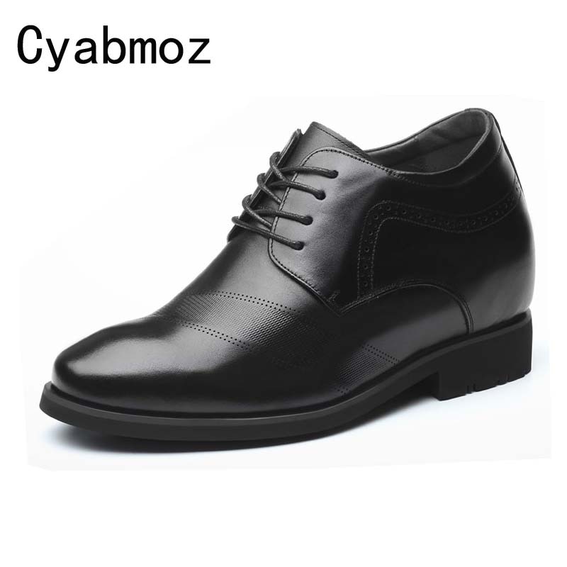 10 CM Heels Elevator Shoes Men's Cow Leather Height Increasing Business Shoes Invisible Insole Male Brogues Wedding Dress Shoes