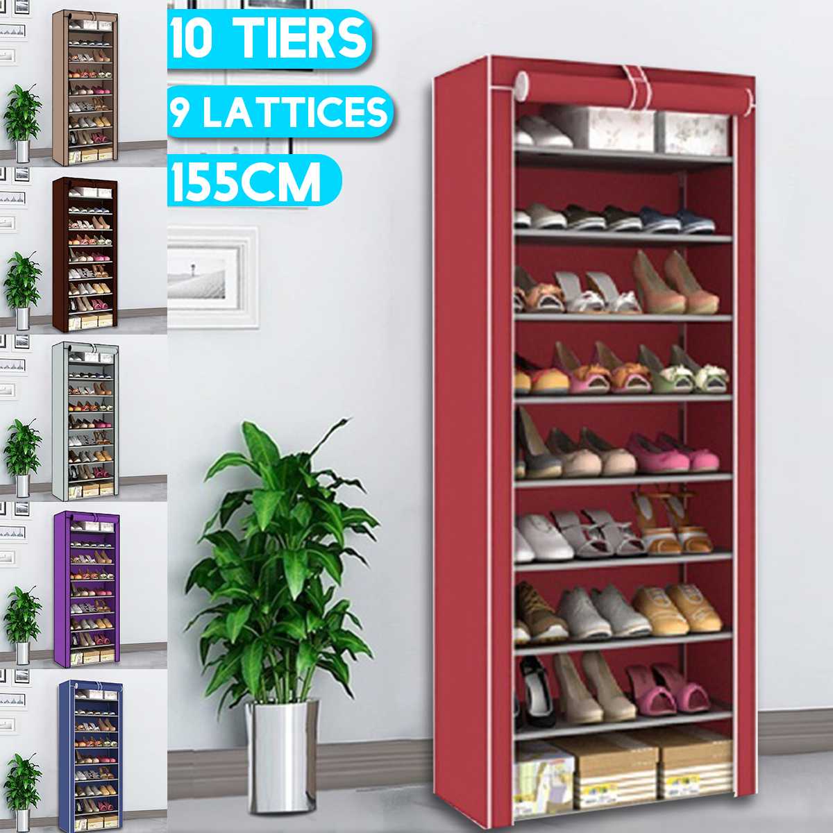 10 Tier 9 Grid Simple Shoe Cabinet DIY Assembled Space-saving Shoe Organizer Shelf Home Dorm Storage Closet Dustproof Non-Woven