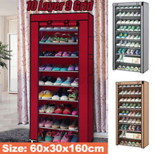 10 Tier 9 Shelf Shoe Cabinet Storage Organizer Rack Drustproof Standing W/cover