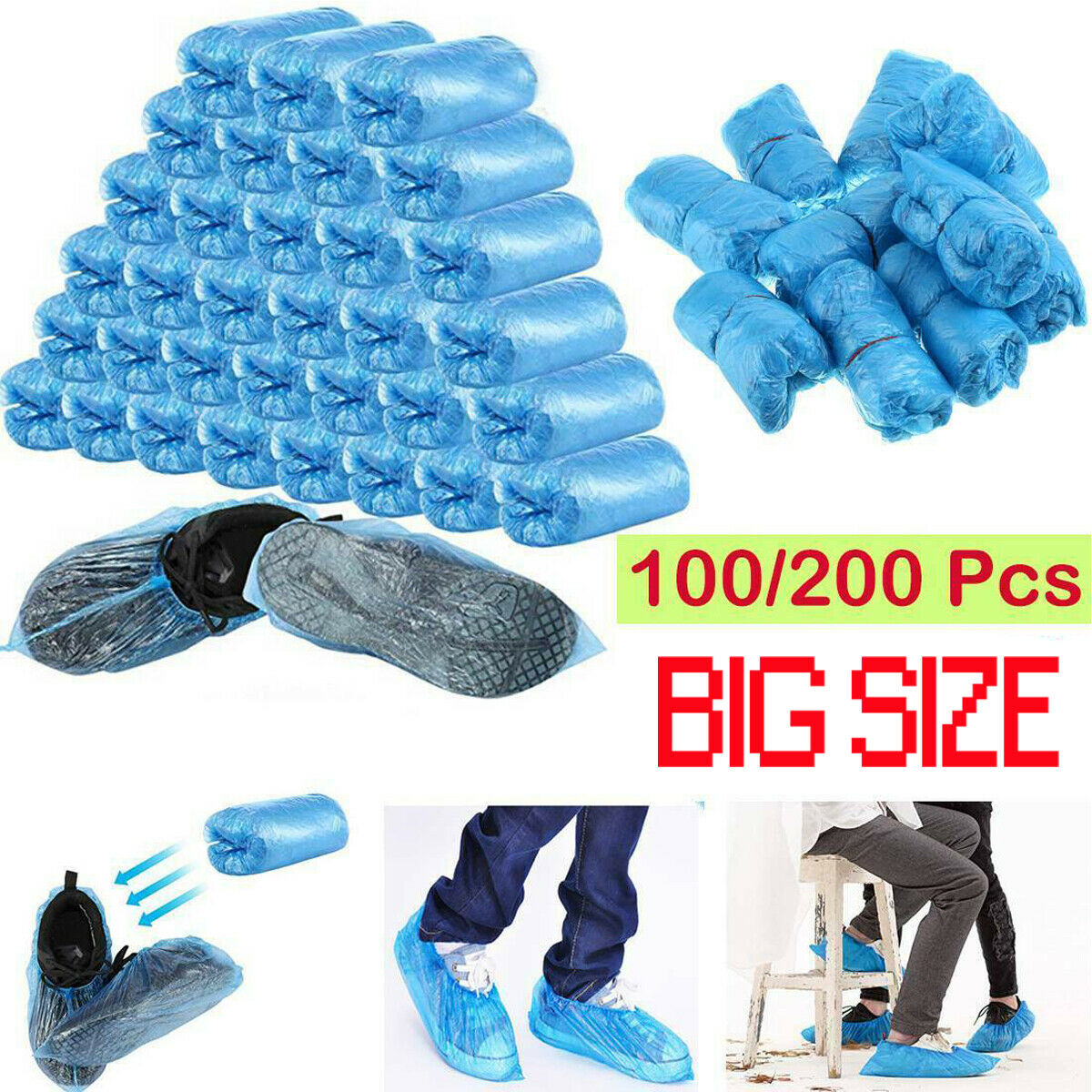 100 PCS Waterproof Boot Covers Disposable Shoe Cover Big Size Protect Overshoes