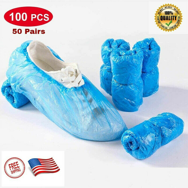 100 PCS Waterproof Boot Covers Disposable Shoe Cover Elastic Protect Overshoes