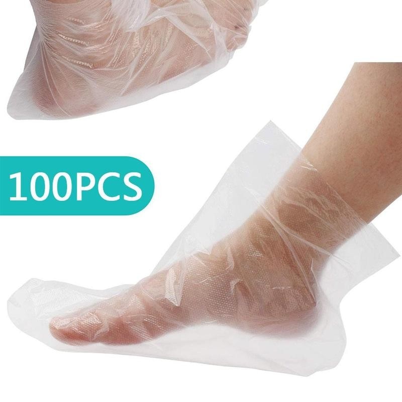 100Pcs Disposable Plastic Foot Covers Transparent Shoes Cover Paraffin Bath Wax SPA Therapy Bags Liner Booties