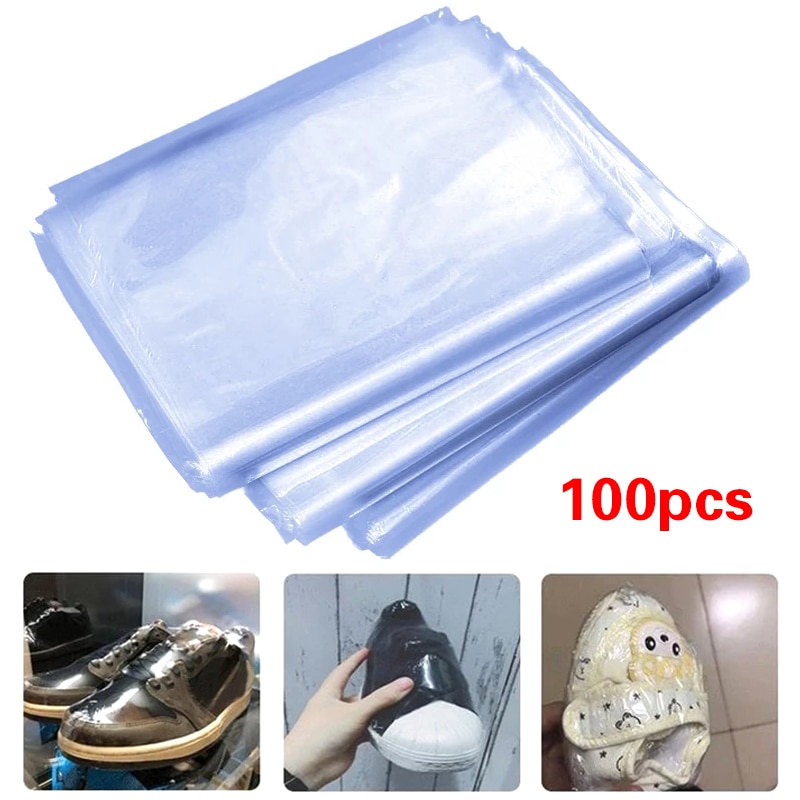 100Pcs Heat Shrinkable Film Baby Shoe Bag Transparent Sealing Film Dustproof Anti-oxidation Hot Shrink Film Home Storage Bag