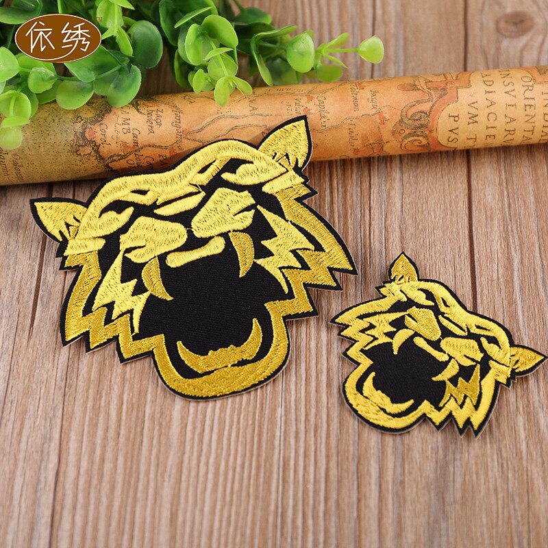 10pcs Embroidery gold tiger patch of iron on clothing brand patch animals applique sew on DIY jeans & shoes embroidered patches