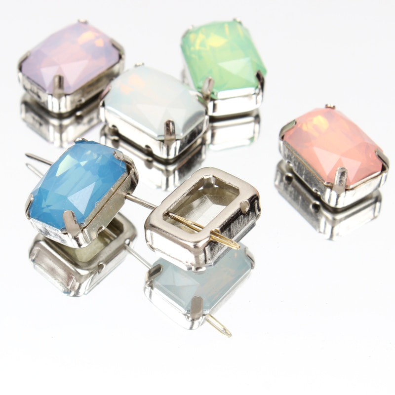 10x14mm 20pcs Crystal Resin Stone Buckle Edge Rectangle Shape Sew On Rhinestone Silver Claw Crystal Beads For Wedding Dress