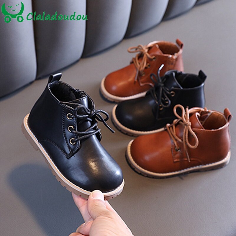 12-15.5cm Girls Boys Autumn Spring Boots Flat,Simple Solid Toddler Pu Leather Dress Shoes For Outwalker,0-3Y Baby Martin Boots