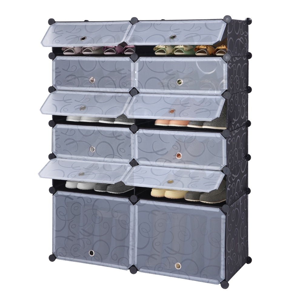 12-Cube DIY Cabinet Rack Shoe Rack Modular Organizer Plastic 6 Tier Modular Closet Cabinet With Doors Pattern Household 45X35