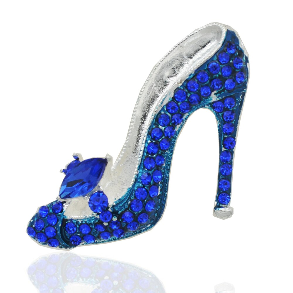 1.6 Inch Silver Tone Royal Blue Crystal Diamante High-heeled shoe Brooch Pins Gifts Accessory