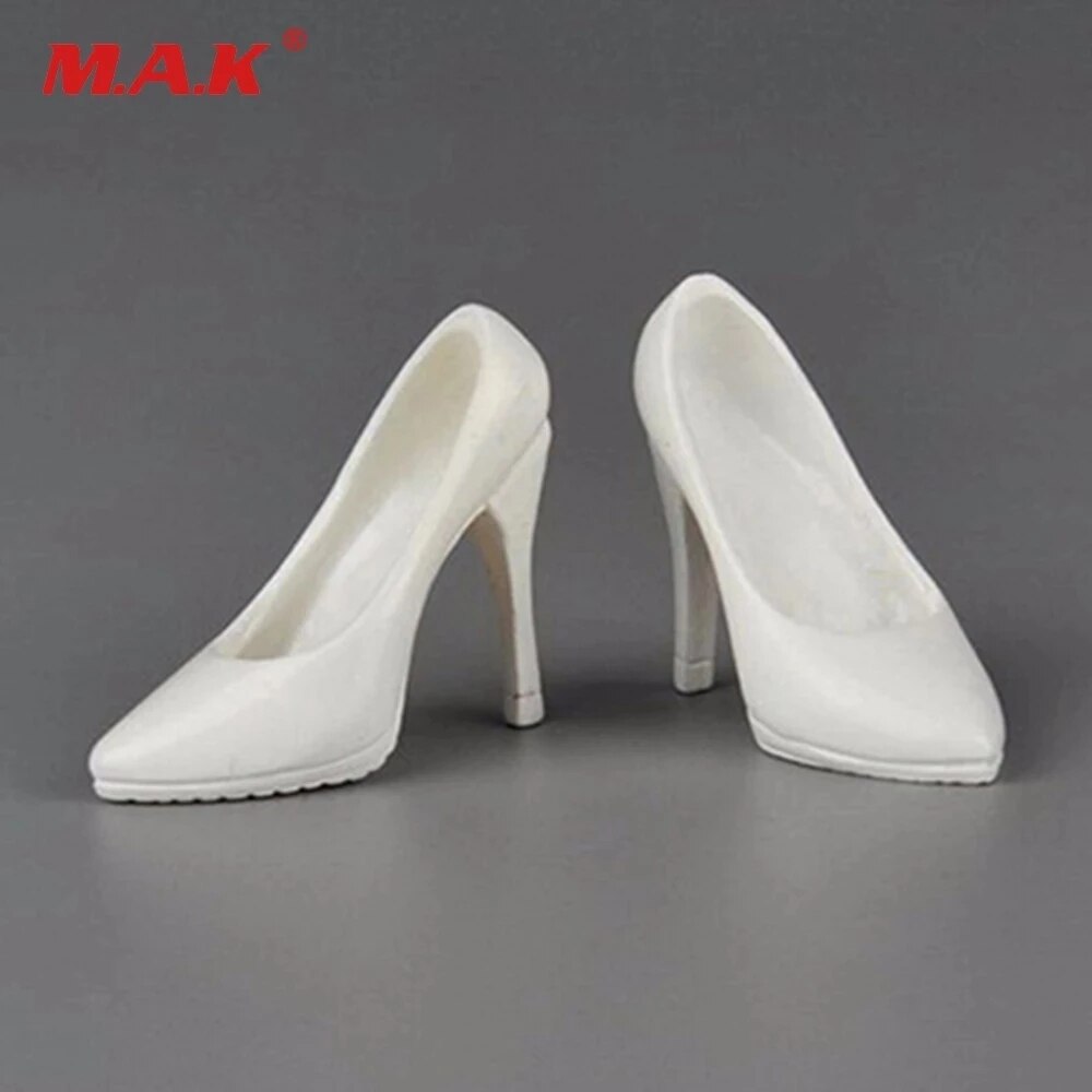 1/6 Scale Female White High Heeled Shoes Model for 12" Woman Action Figure