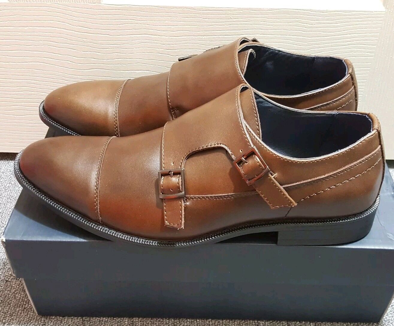 $175 Joseph Abboud Double Monk Strap Brown Leather Men's Dress Shoes Sz 9