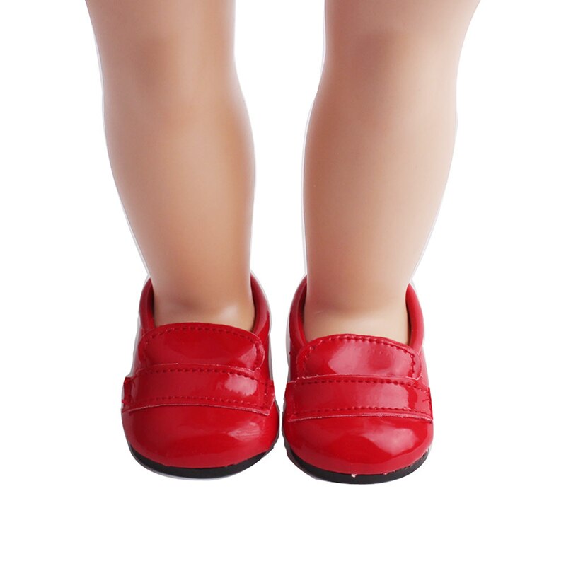 18 inch Girls doll shoes Red flat dress shoes PU American newborn shoe Baby toys fit 43 cm baby dolls s71