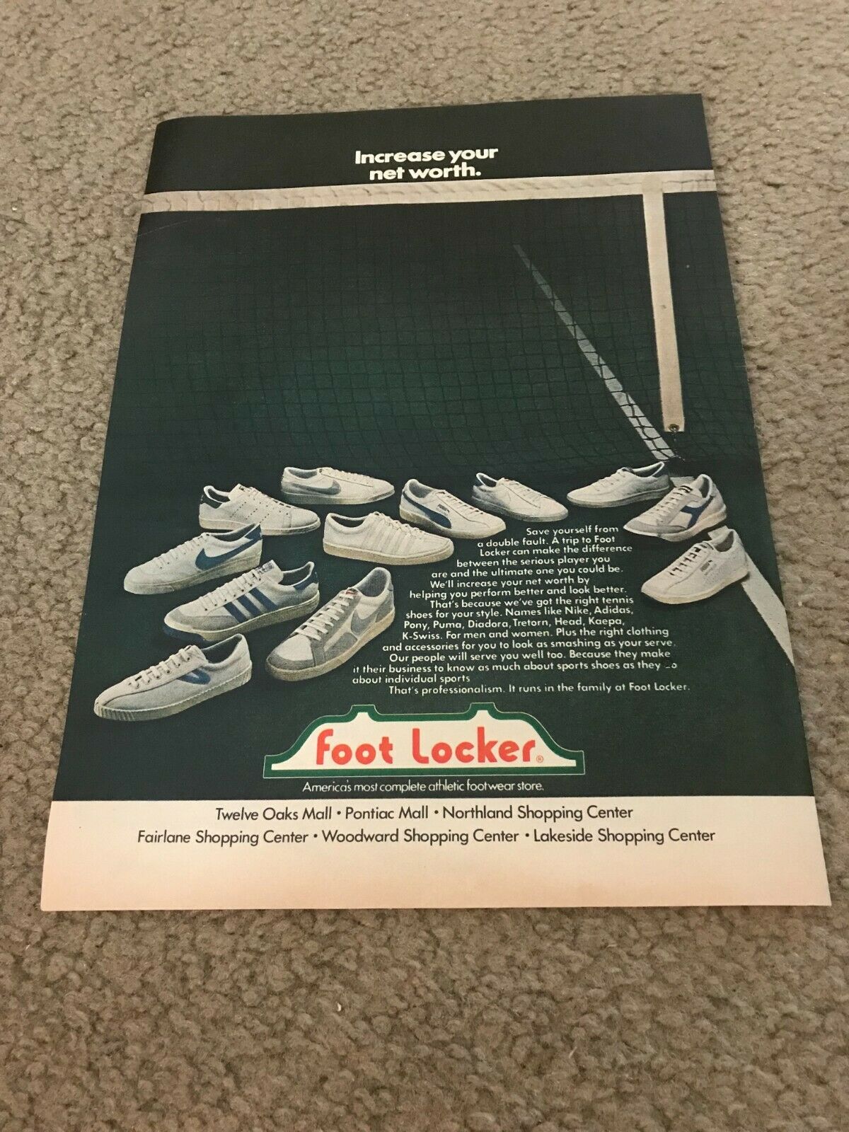 1980 FOOT LOCKER NIKE Tennis Shoes Poster Print Ad ADIDAS PUMA PONY DIEDORA HEAD