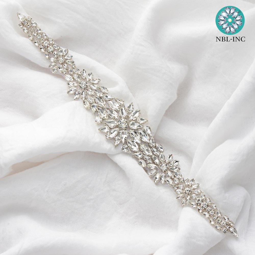(1pc )Wedding dress silver crystal rhinestone applique iron on for wedding dresses belt sash DIY iron on WDD0756