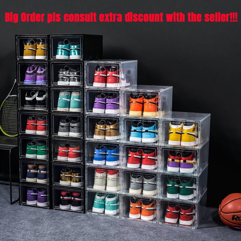 1pcs Transparent Plastic Shoe Storage Boxes Clear Sneakers AJ Display Case High-tops Football Shoe Box Stackable Shoes Cabinet