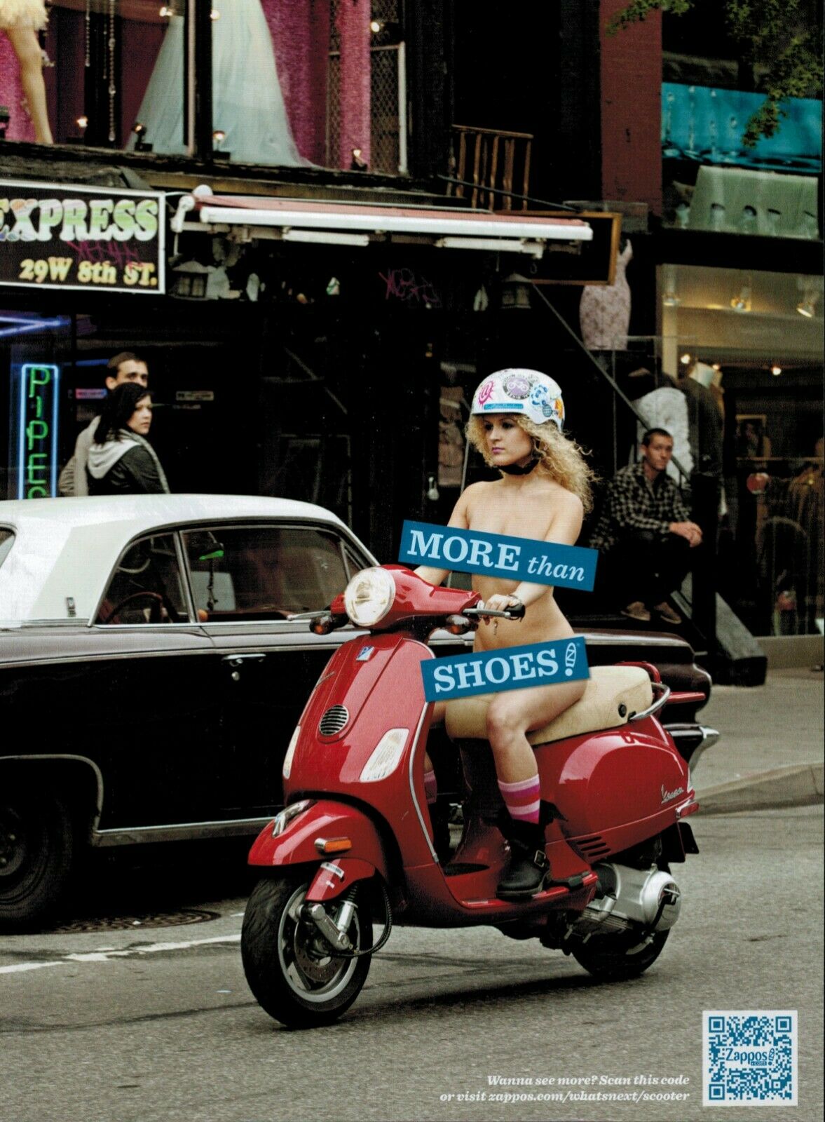 2011 ZAPPOS Shoes : Nude woman on a VESPA : Magazine Print AD
