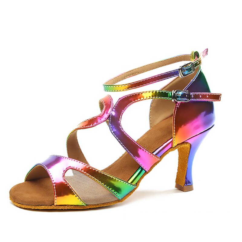 2020 New Latin Dance Shoes 5/7/9cm Heel Ballroom Dancing Shoes Rainbow Color Tange Shoes Dance Sneaker PU Latin Shoes for women