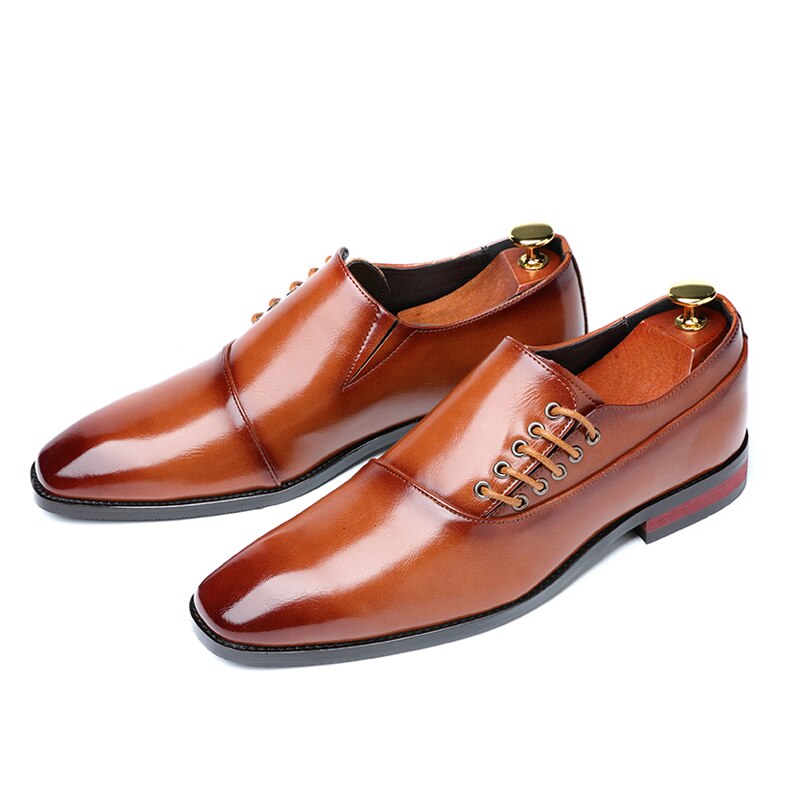2020 Newest StyleMen Leather Shoes Formal Dress Wedding Shoes Red Wine British Style Business Office Lace-Up Leather Loafers