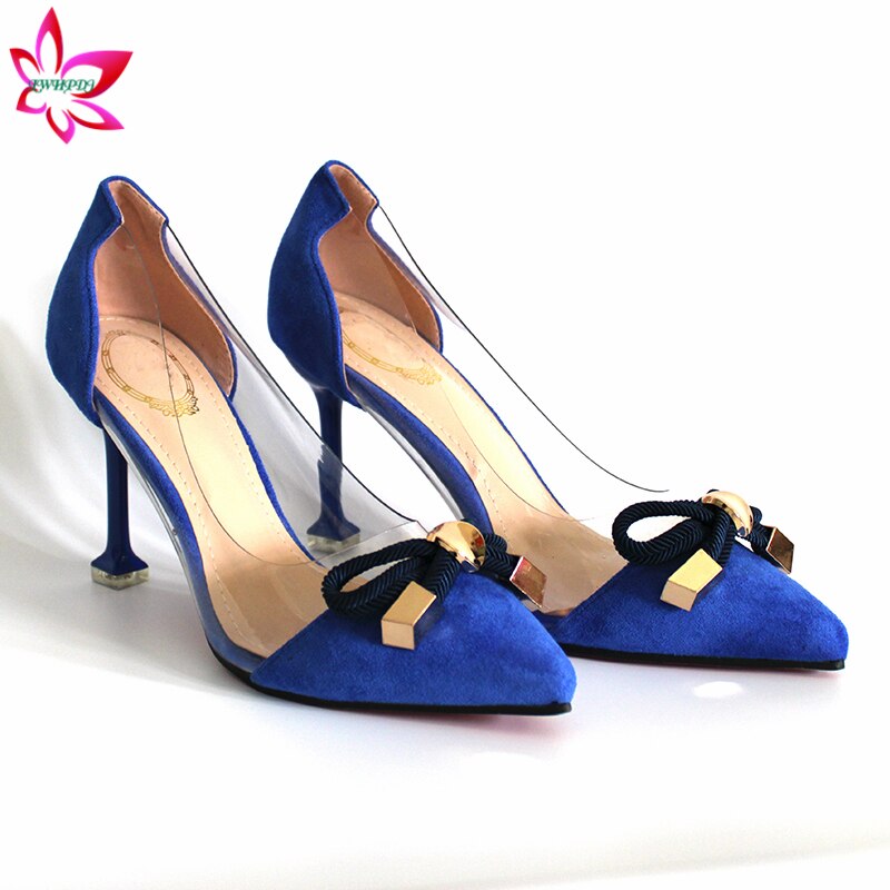 2020 Super High Heels in Royal Blue Color Italian Ladies Shoes and Bag Set with Shinning Crystal Mature Style Shoes for Party