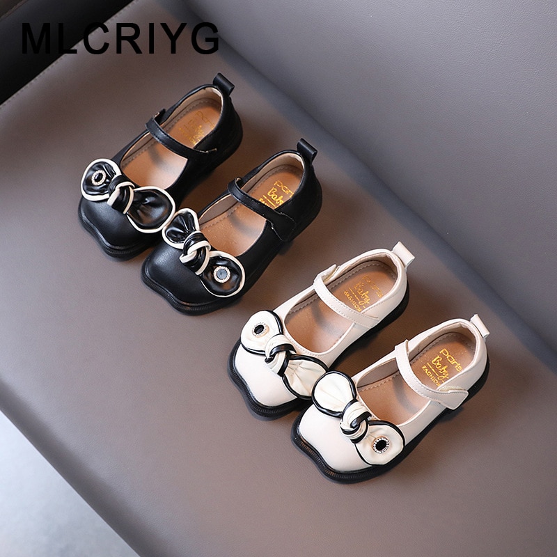 2021 Autumn Kids Bow Princess Shoes Baby Girls Brand Flats Children Black Dress Shoes Toddler Soft Leather Shoes Mary Jane New
