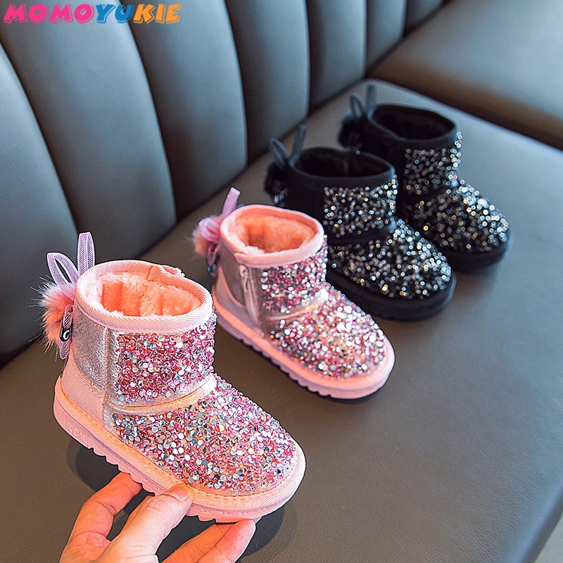 2021 Fashion Girls Boots Winter Kids Shoes Warm Cotton Plush Inside Children's Snow Boots Non-slippery For Baby Kids Cute Boots