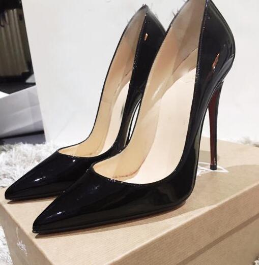 2021 Luxury Sexy Pointed Toe Women 12cm Red High Heel Bottom Leather Pumps Women Leather High Heel Designer Brand Shoes Dustbag