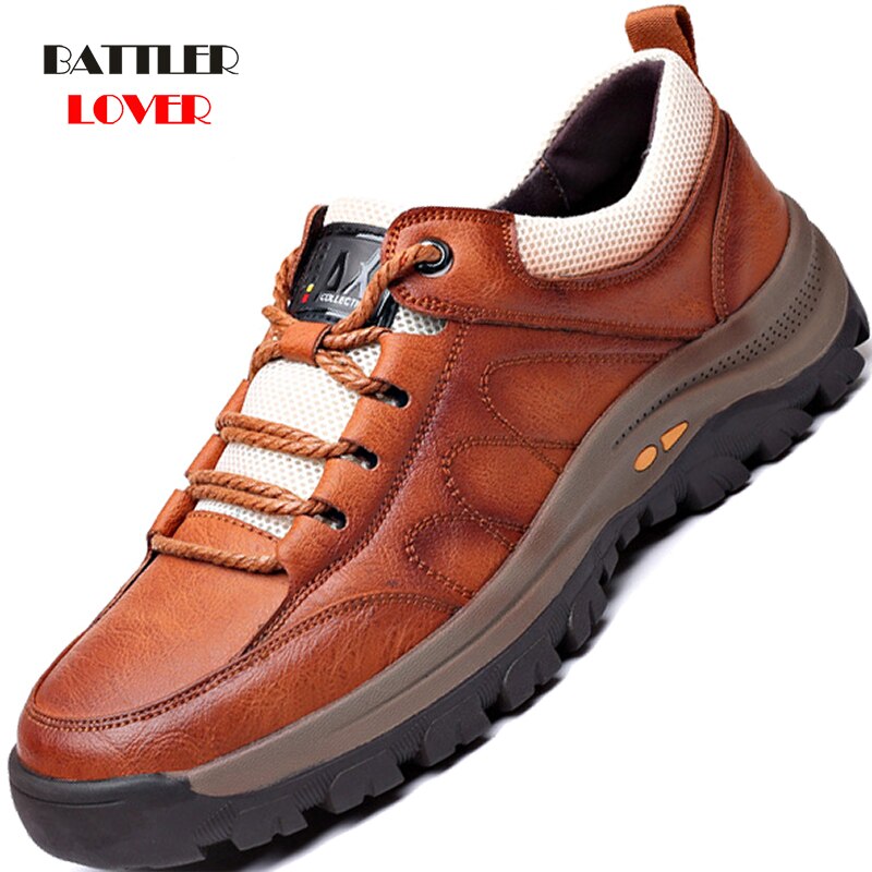 2021 Men Genuine Leather Casual Shoes Spring Cow Leather Wear-resistant Sneakers for Male British Style Non-slip Hiking Footwear