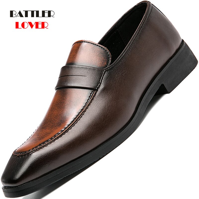 2021 Men's High Quality Leather Dress Shoes Handmade Formal Style Loafers Shoe for Male Casual Vintage Business Wedding Footwear