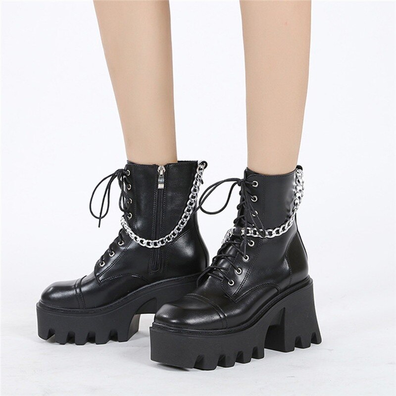 2021 New Brand Design Fashion INS Hot Sale Cool Gothic Cosplay Chunky Platform Wedges Shoes Ankle Boots Women Boots Big Size 43