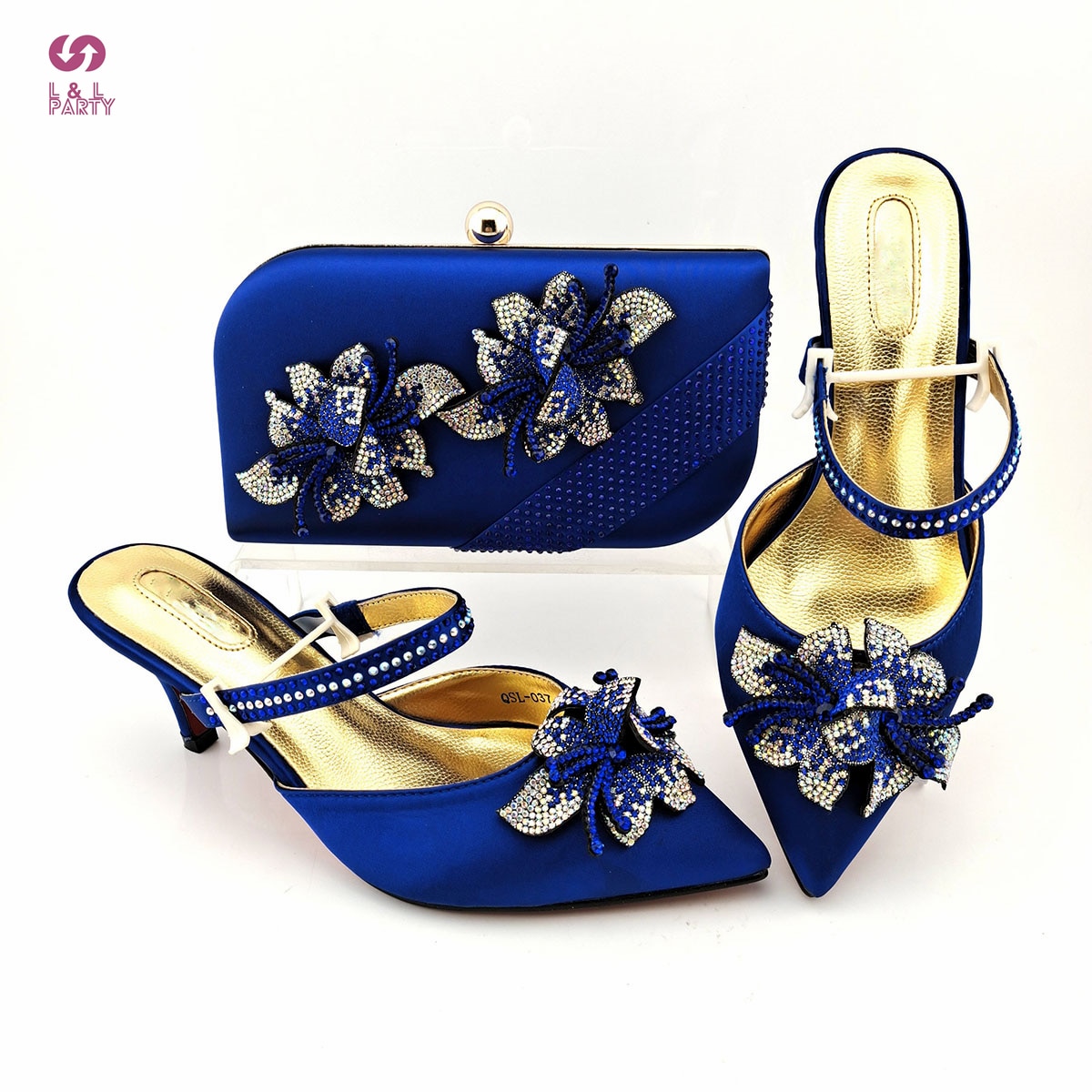 2021 New Coming Royal Blue Color Slingbacks Shoes and Bag to Match High Quality Specials Mature Style Pumps for Party