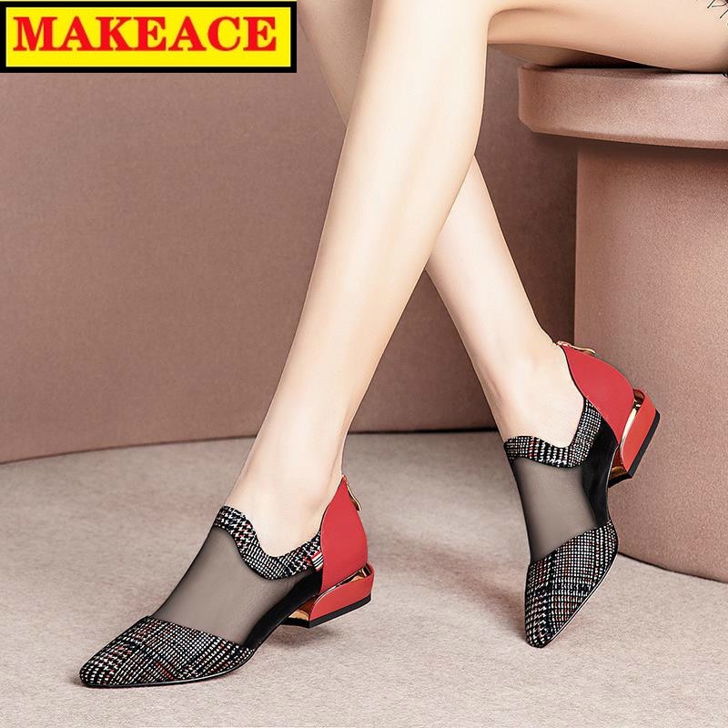 2021 New Fashion Women's Shoes Summer Gauze Women's Sandals Casual Party All-match Floor Shoes Ladies Dress Shoes Womens Heels