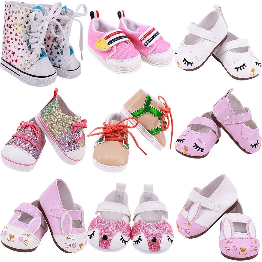 2021 New Fit 18 inch 43cm Doll Shoes Accessories Baby New Born Cat Eye Liner With Shoes For Baby Birthday Gift