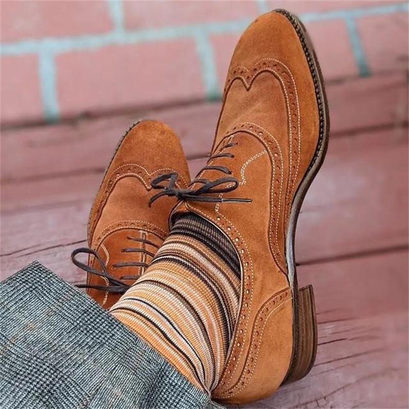 2021 New Men Fashion Business High-end Dress Shoes Handmade Tan Suede Classic Three-section Hollow Lace-up Oxford Shoes 7KG546