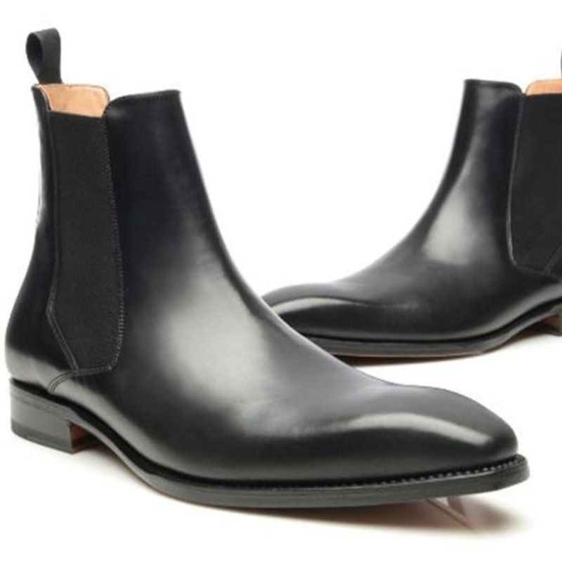 2021 New Men Fashion Trend Business Casual Banquet Dress Shoes Handmade Black PU Polished Classic Chelsea Boots HL706
