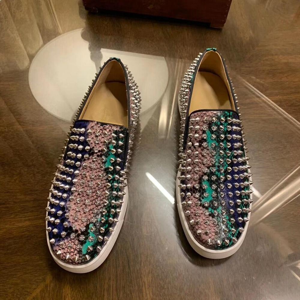 2021 New Men's Fashion Shoes luxury designer Spikes Leather Shoes Handmade Colorful Elegant Man Fashion Casual Flats