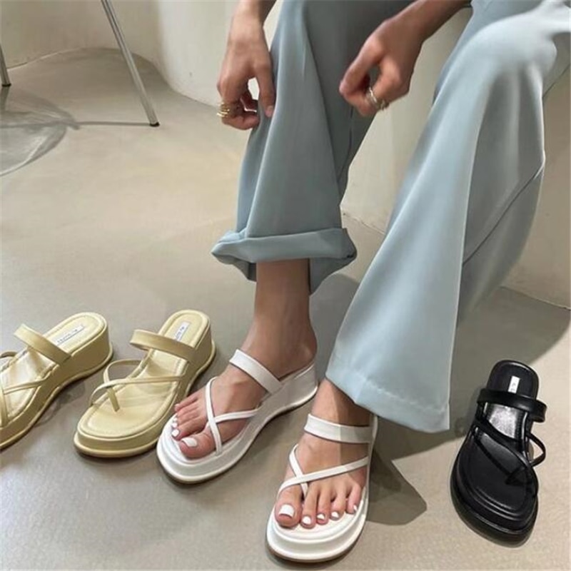 2021 New Slippers Women Summer Fashion Wedge Sandals Ladies Chunky Platform Slippers Dress Heels Female Shoes Flip Flops Slides