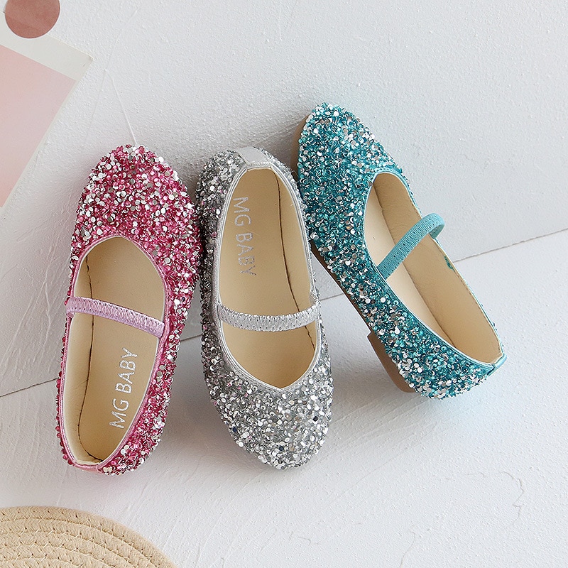 2021 Spring 1 to 12 years old girls dress shoes Beauty Pointed Toe Teen Girl Leather Shoes Bling Princess Wedding Shoes D11273