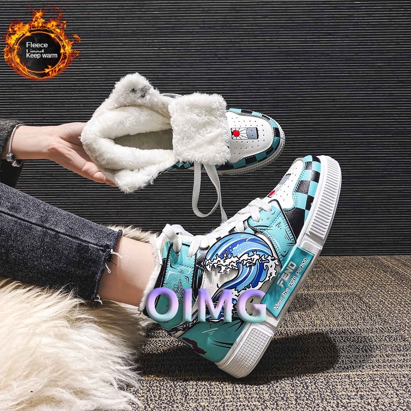 2021 Winter Plush Women Shoes Men Anime Shoes Casual Shoes Cosplay Shoes Casual High Top Sneakers plus Size Couple shoes