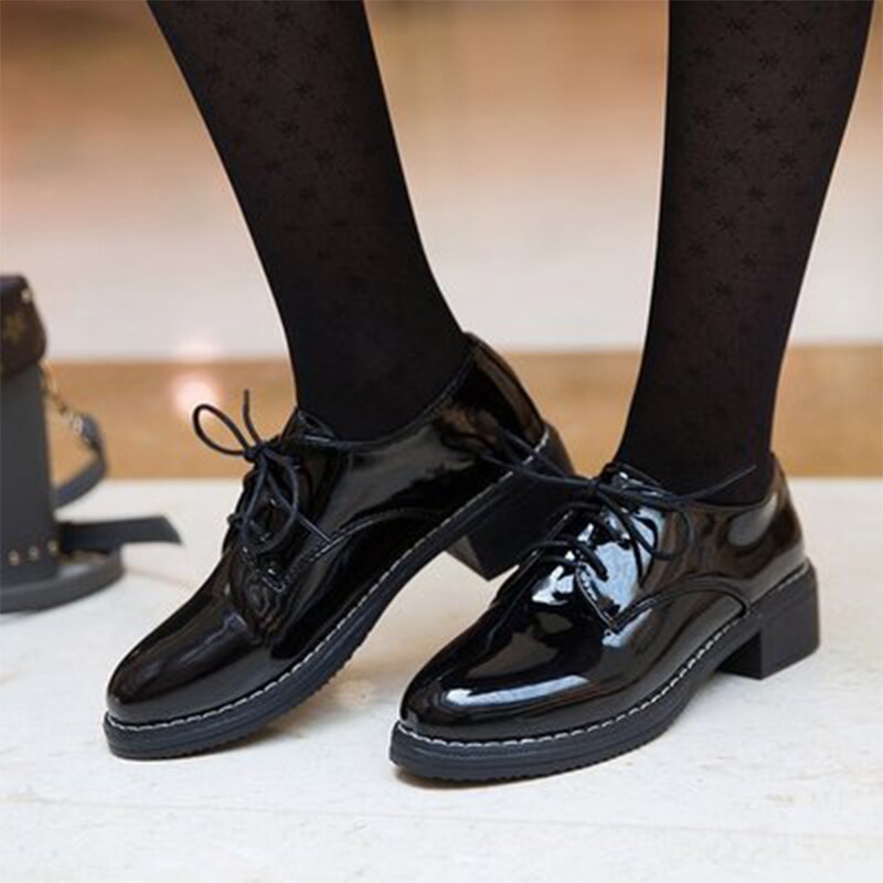 2021 Women Oxfords Women's Lace Up Office Flats Ladies PU Leather Solid Shoes Female Round Toe Sewing Comfortable Footwear