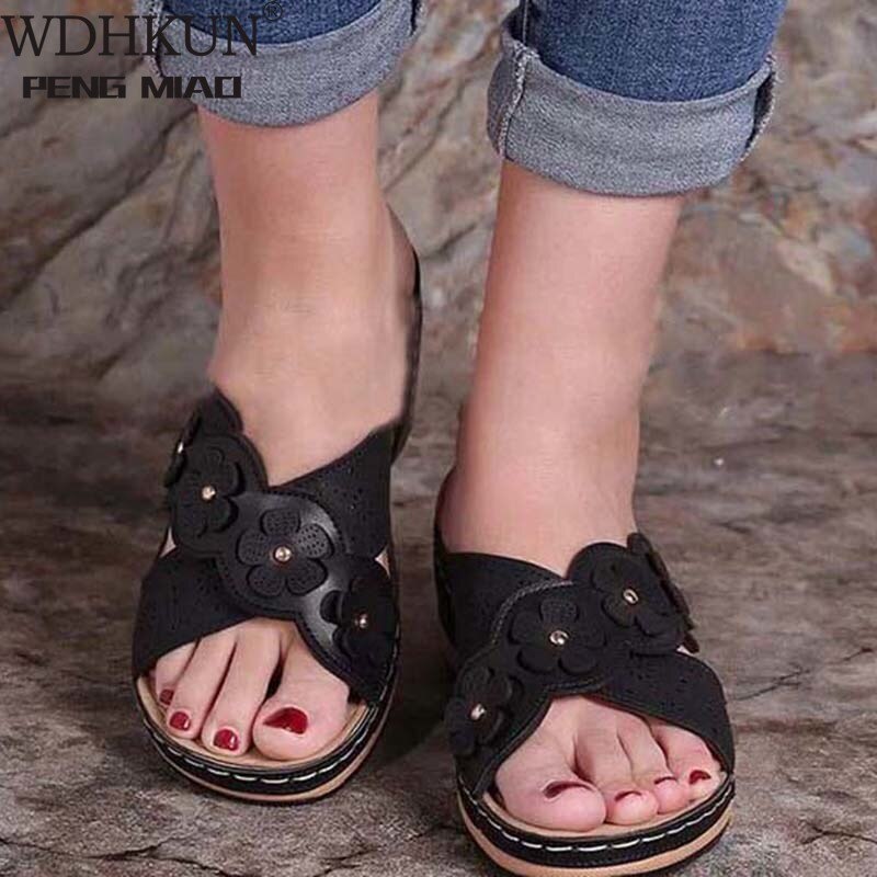 2021 Women's Sandals Flowers Open Toe Shoes Woman Soft Premium Orthopedic Low Heels Walking Shoes Sandals Female Drop Shipping