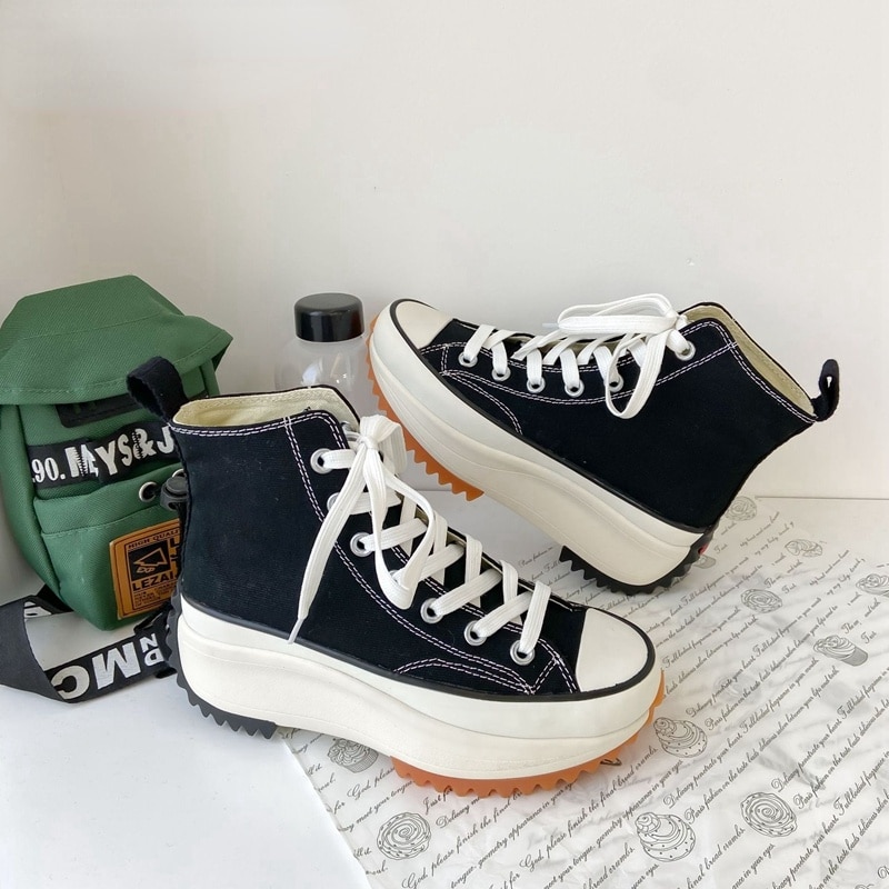 2021autumn Canvas Shoes Women Platfrom Sneakers Black/white Shoes Female Casual Shoes Student Chunky Sneakers Vulcanized Shoes