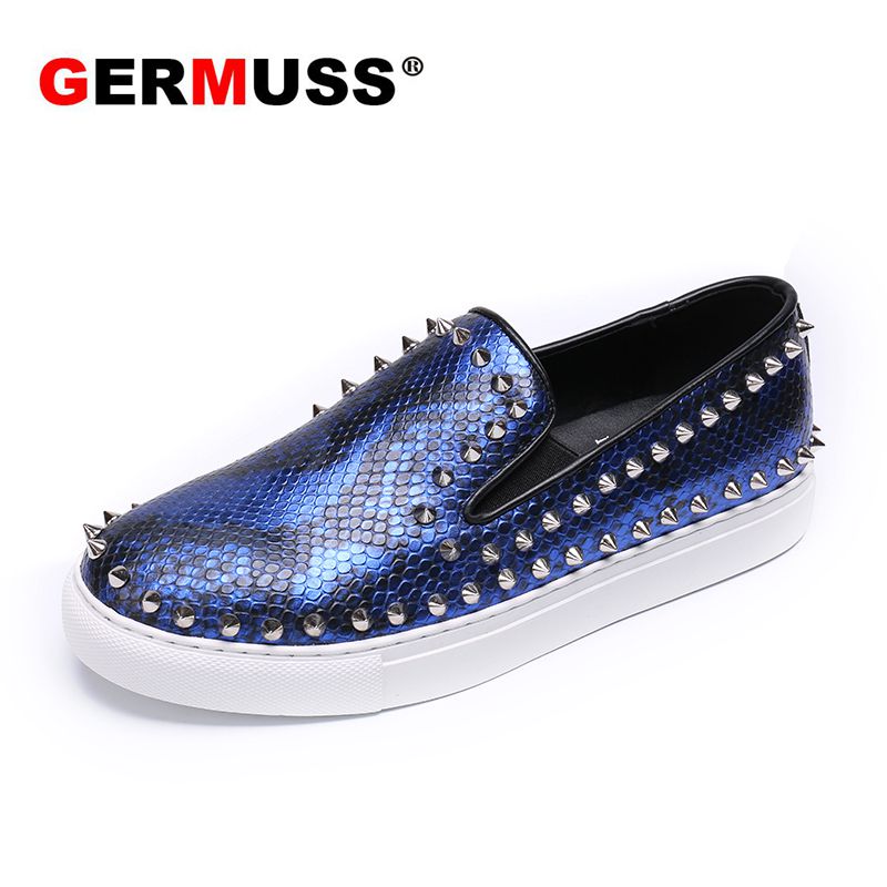 2021Loafers Men Handmade Blue Snake Leather Shoes Wedding Fashion Spike Sneakers Luxury designer Shoes Slip on Boat Man Shoes