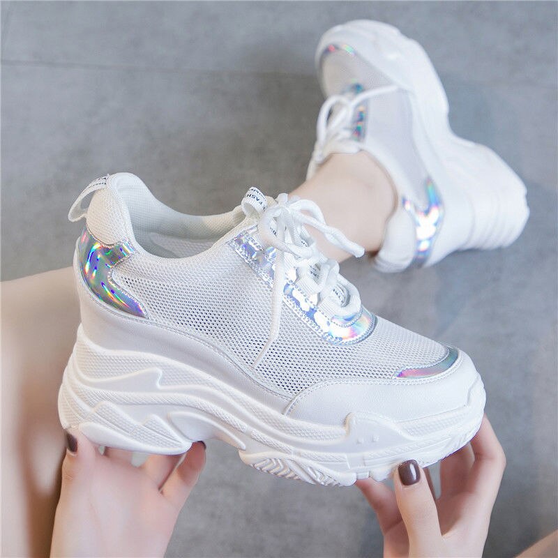 2021New Vogue Sneakers Women Tennis Shoes Athletic Platform Shoes High Quality Lace Up 7CM High Heel Shoes Woman Sport Gym Shoes