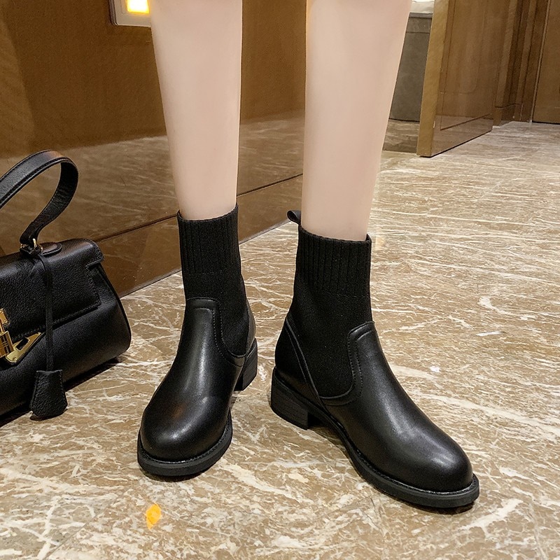 2022 fashion square heel square heel and ankle boots female side zipper party dress office ladies daily shoes black XL 35-40