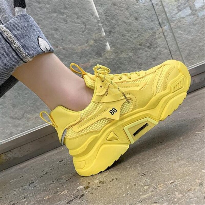 2022 Fashion Women's Casual Vulcanized Shoes Lace-up Platform Comfortable White Yellow Black Sneakers for Ladies Walking Shoes