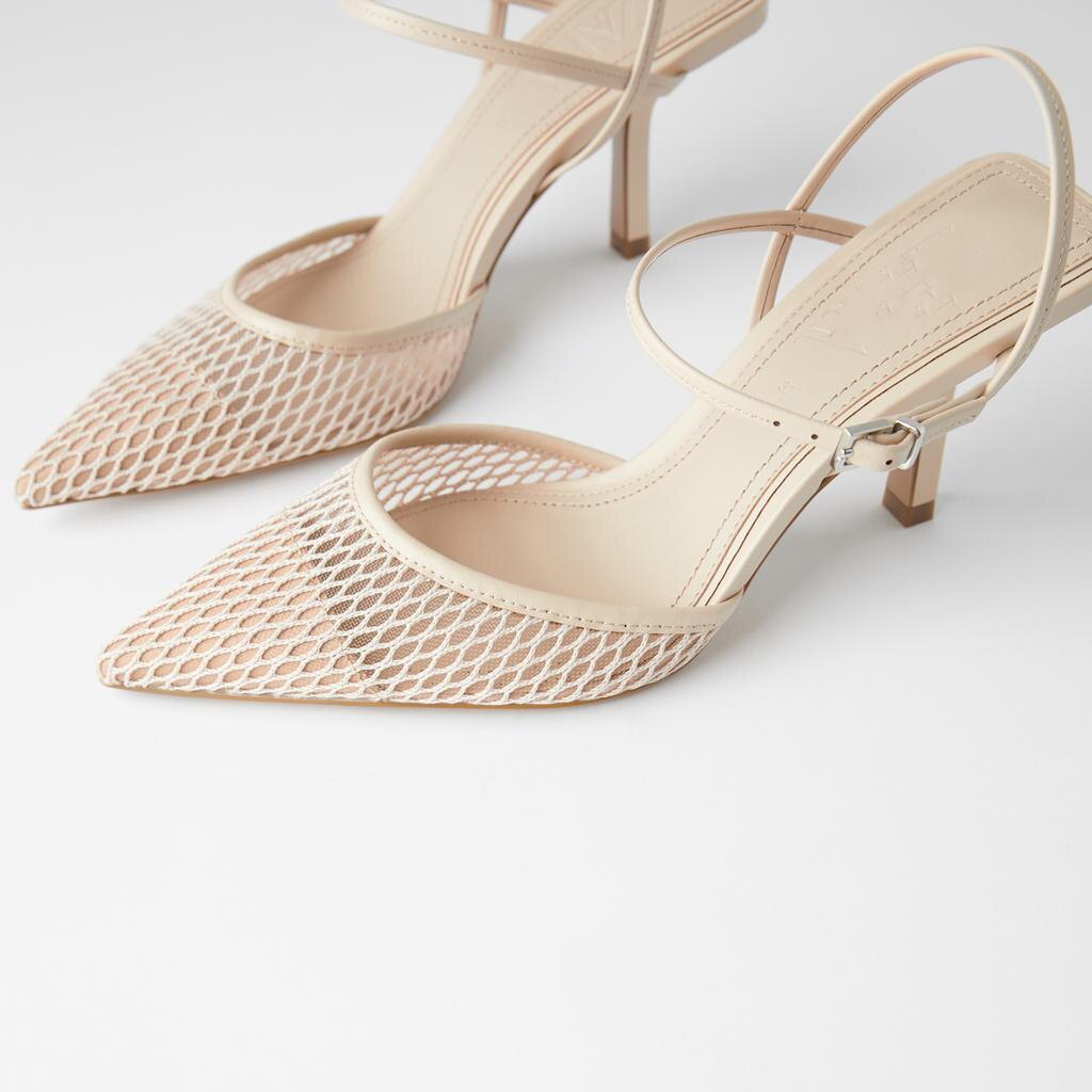 2022 Fine heel Heel Sandals Pointed Toe Mesh Slingback Sandals For Women Party Shoes Shoes Elegant Pumps Shoes